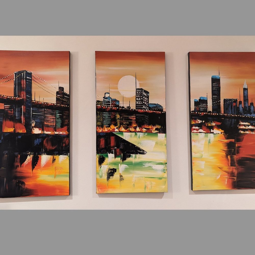 Large Abstract NYC Skyline Triptych - 3 Panel Canvas Wall Art 48x32 - New York - Picture 7 of 14